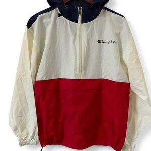 CHAMPION Athletic Windbreaker Hooded Packable Jacket.